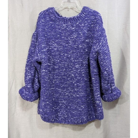 H&M Hand Knit Sweater Oversized M/L Purple White Boho Coastal Comfy & Cozy - Picture 2 of 16